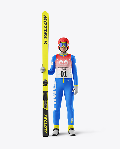 Woman Wearing Full Ski Jumping Kit Mockup - PSD Mockups