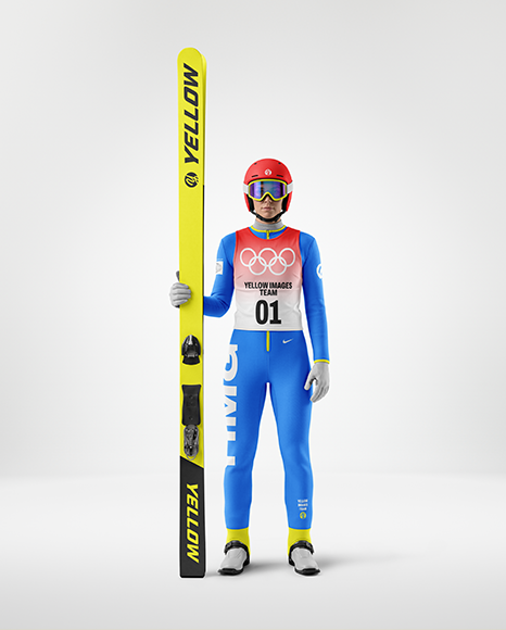 Woman Wearing Full Ski Jumping Kit Mockup