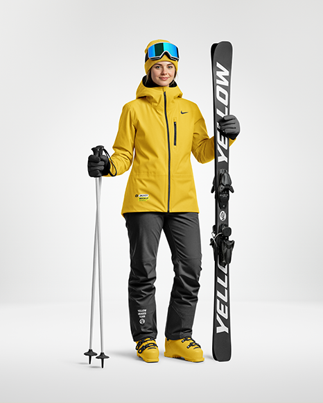 Woman Wearing Full Ski Kit Mockup