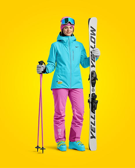 Woman Wearing Full Ski Kit Mockup