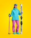 Woman Wearing Full Ski Kit Mockup