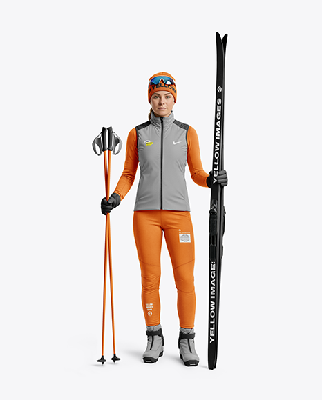 Woman Wearing Full Ski Kit Mockup