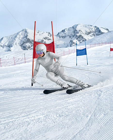 Woman Wearing Full Slalom Ski Kit Mockup