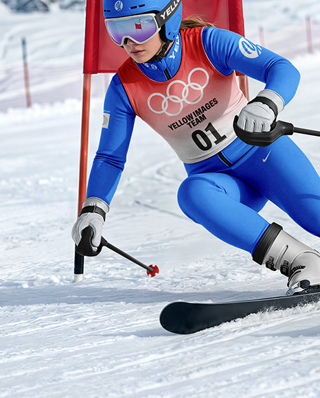 Woman Wearing Full Slalom Ski Kit Mockup