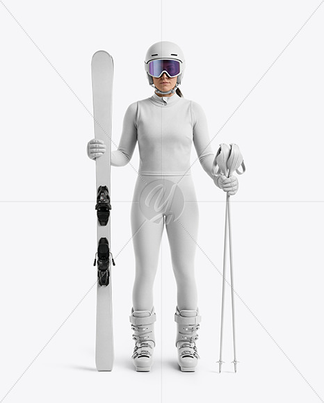 Woman Wearing Full Slalom Ski Kit Mockup