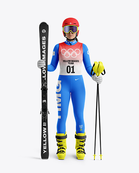Woman Wearing Full Slalom Ski Kit Mockup