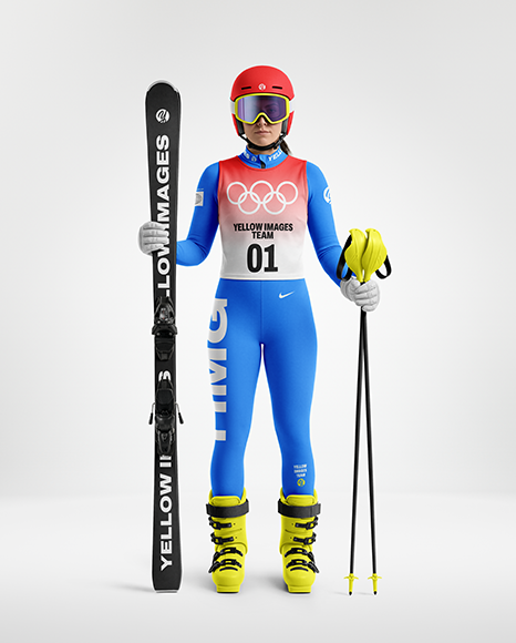 Woman Wearing Full Slalom Ski Kit Mockup