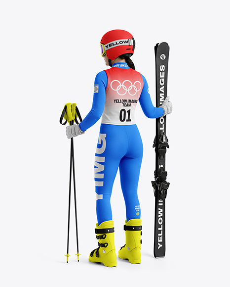 Woman Wearing Full Slalom Ski Kit Mockup