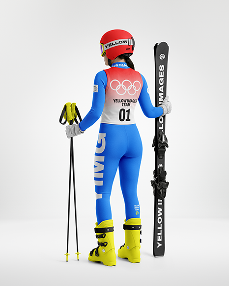 Woman Wearing Full Slalom Ski Kit Mockup