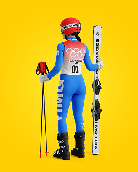 Woman Wearing Full Slalom Ski Kit Mockup