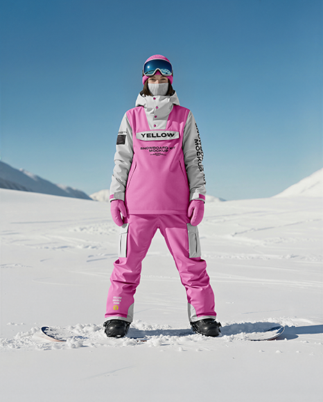 Woman Wearing Full Snowboard Kit Mockup