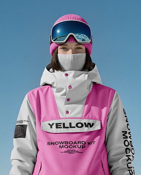 Woman Wearing Full Snowboard Kit Mockup