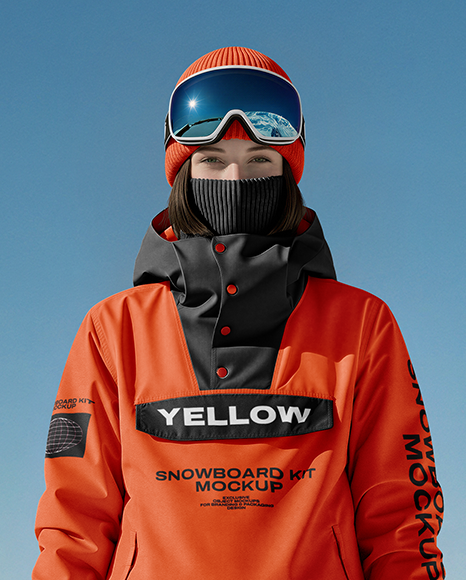 Woman Wearing Full Snowboard Kit Mockup