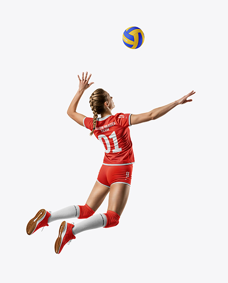 Woman Wearing Full Volleyball Kit with Ball Mockup