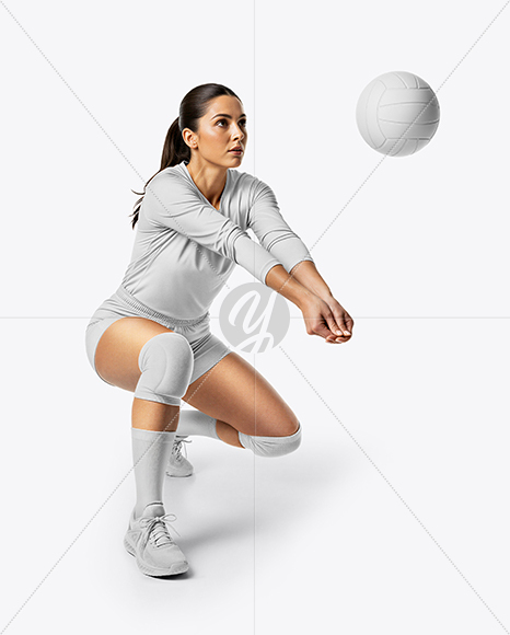 Woman Wearing Full Volleyball Kit with Ball Mockup
