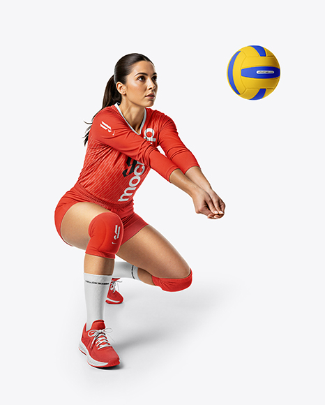 Woman Wearing Full Volleyball Kit with Ball Mockup
