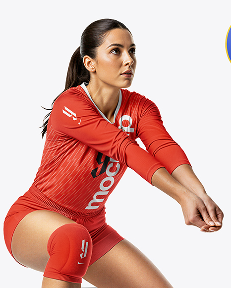 Woman Wearing Full Volleyball Kit with Ball Mockup