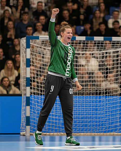 Woman Wearing Handball Goalkeeper Kit Mockup