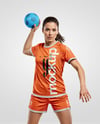 Woman Wearing Handball Kit with Ball Mockup