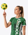 Woman Wearing Handball Kit with Ball Mockup