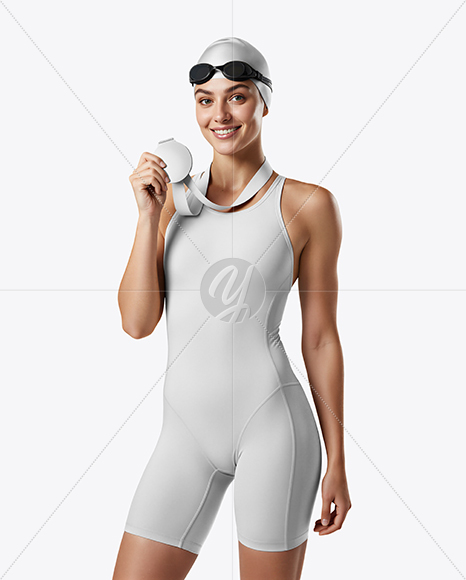 Woman Wearing Swimming Legsuit with Medal Mockup