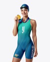 Woman Wearing Swimming Legsuit with Medal Mockup