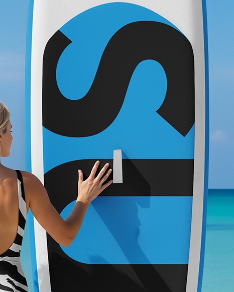 Woman Wearing Swimsuit with SUP Board Mockup