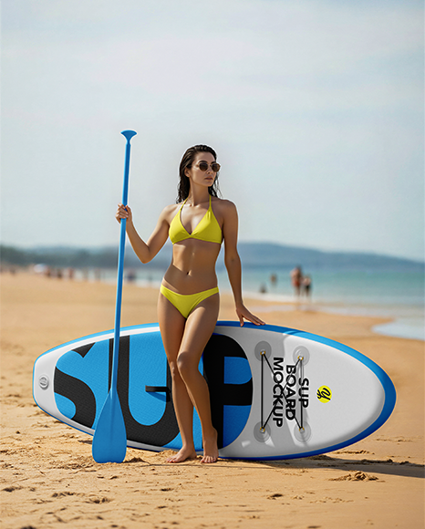 Woman Wearing Swimsuit with SUP Board Mockup