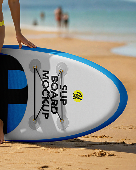Woman Wearing Swimsuit with SUP Board Mockup