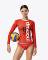 Woman Wearing Volleyball Raglan Jersey with Ball Mockup