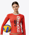 Woman Wearing Volleyball Raglan Jersey with Ball Mockup