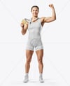 Woman Wearing Wrestling Uniform with Medal Mockup