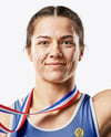 Woman Wearing Wrestling Uniform with Medal Mockup