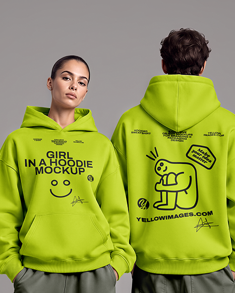 Young Couple Wearing Oversized Hoodie Mockup