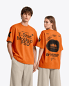 Young Couple Wearing Oversized T-Shirts Mockup