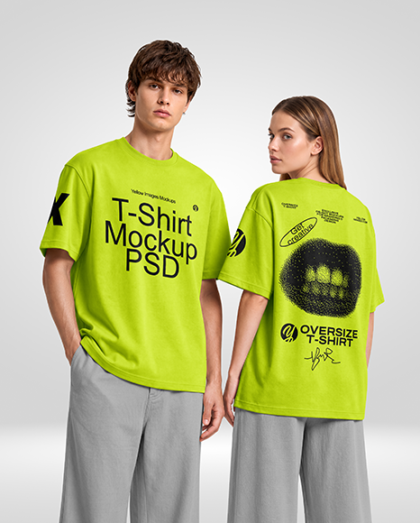 Young Couple Wearing Oversized T-Shirts Mockup