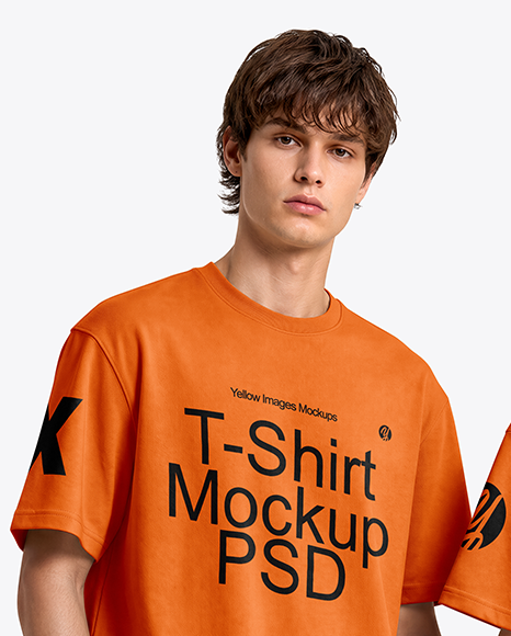 Young Couple Wearing Oversized T-Shirts Mockup