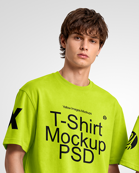 Young Couple Wearing Oversized T-Shirts Mockup