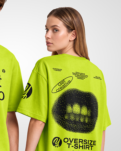 Young Couple Wearing Oversized T-Shirts Mockup