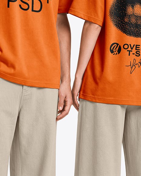 Young Couple Wearing Oversized T-Shirts Mockup