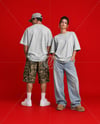 Young Couple Wearing Oversized T-Shirts Mockup