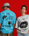 Young Couple Wearing Oversized T-Shirts Mockup