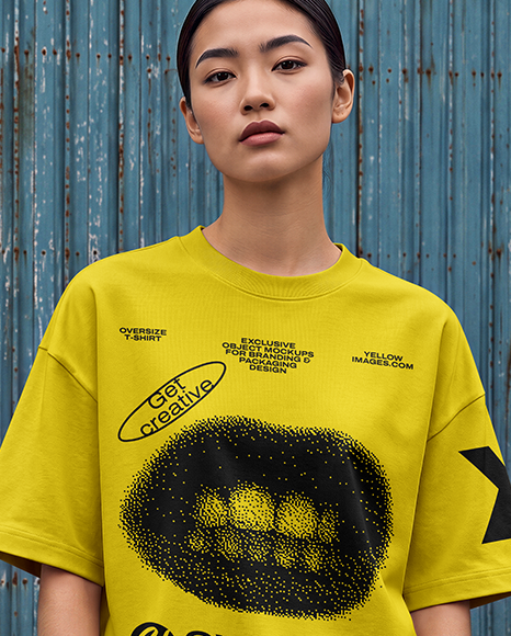 Young Couple Wearing Oversized T-Shirts Mockup