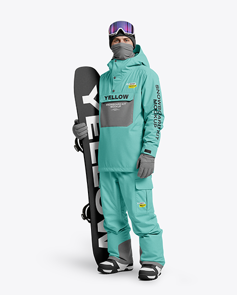 Young Man Wearing Full Snowboard Kit Mockup