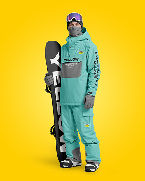 Young Man Wearing Full Snowboard Kit Mockup