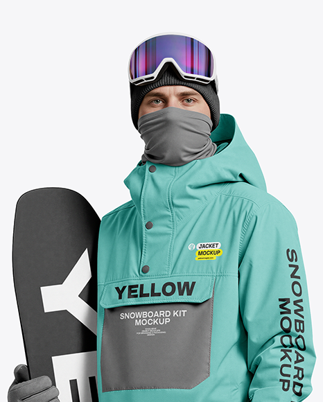 Young Man Wearing Full Snowboard Kit Mockup