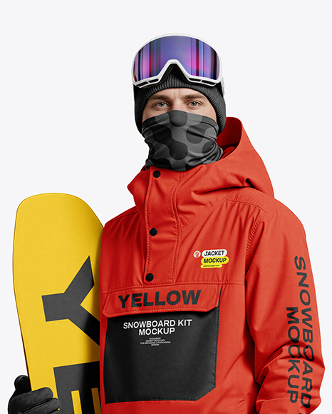Young Man Wearing Full Snowboard Kit Mockup