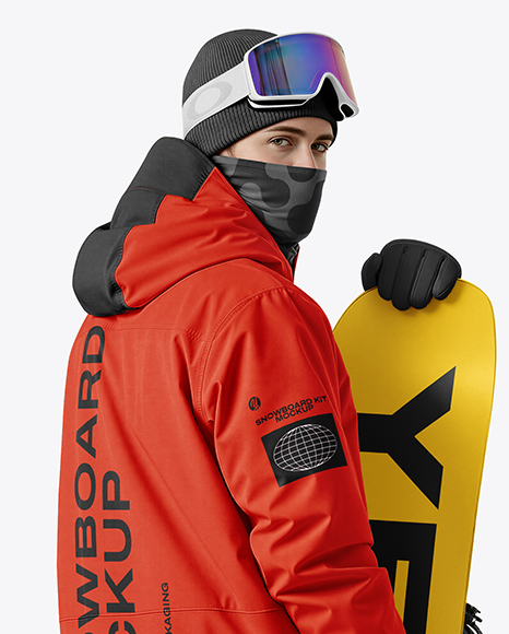 Young Man Wearing Full Snowboard Kit Mockup