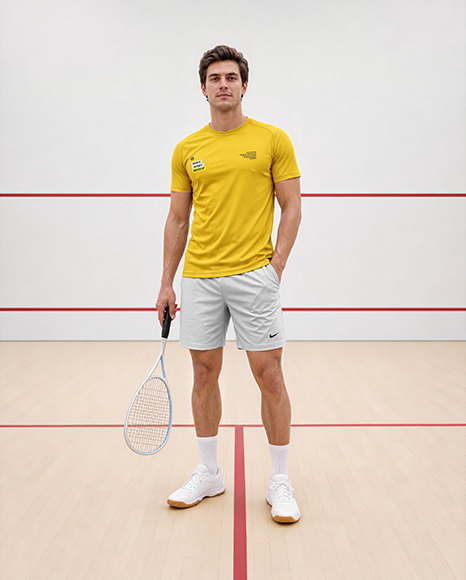 Young Man Wearing Squash Uniform Mockup