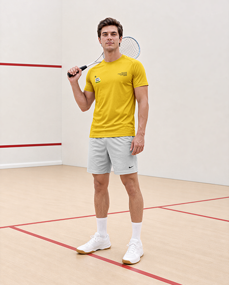 Young Man Wearing Squash Uniform Mockup